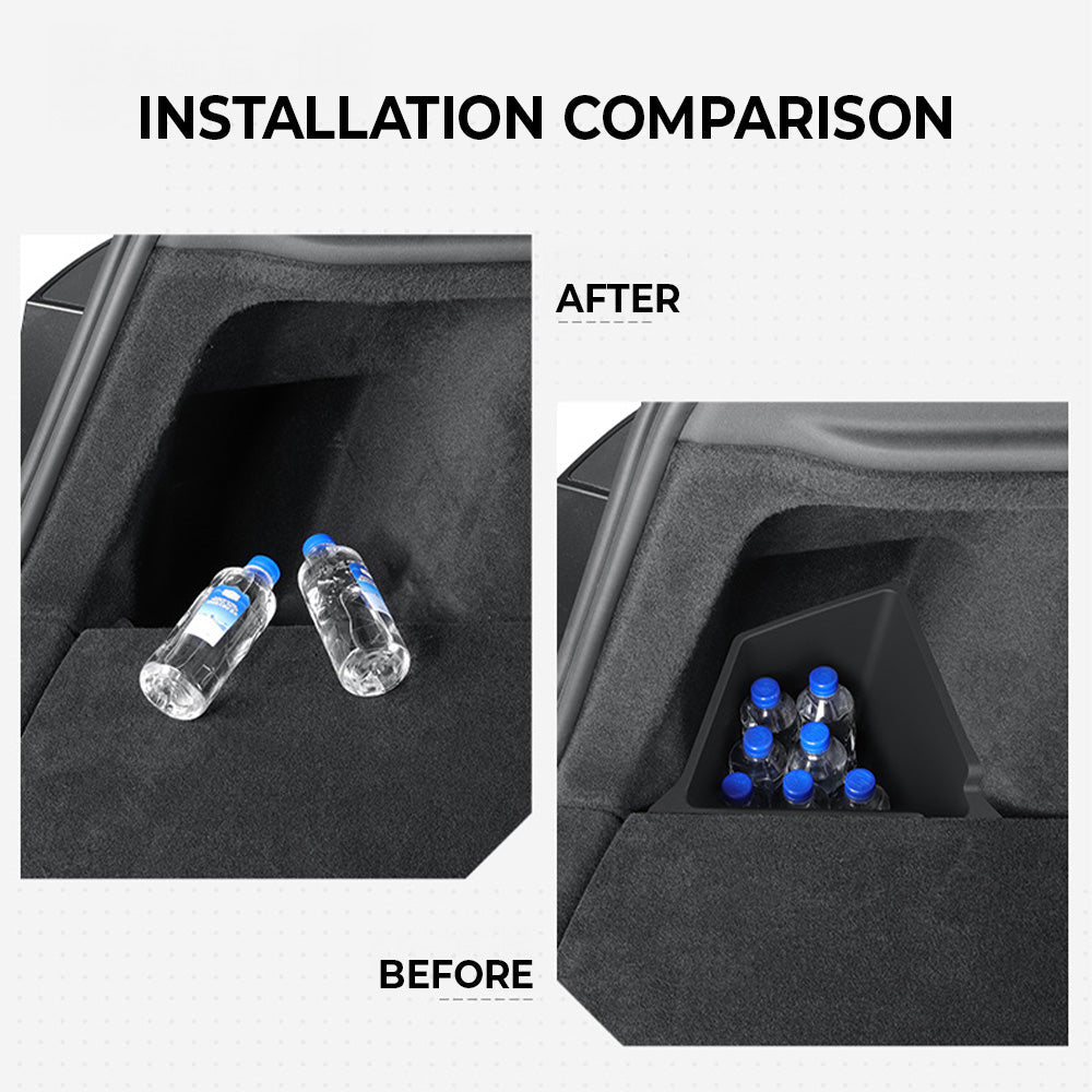 Tesla Model Y Juniper & Standard Trunk Organizer Bins | Waterproof TPE Storage with Carpeted Lids