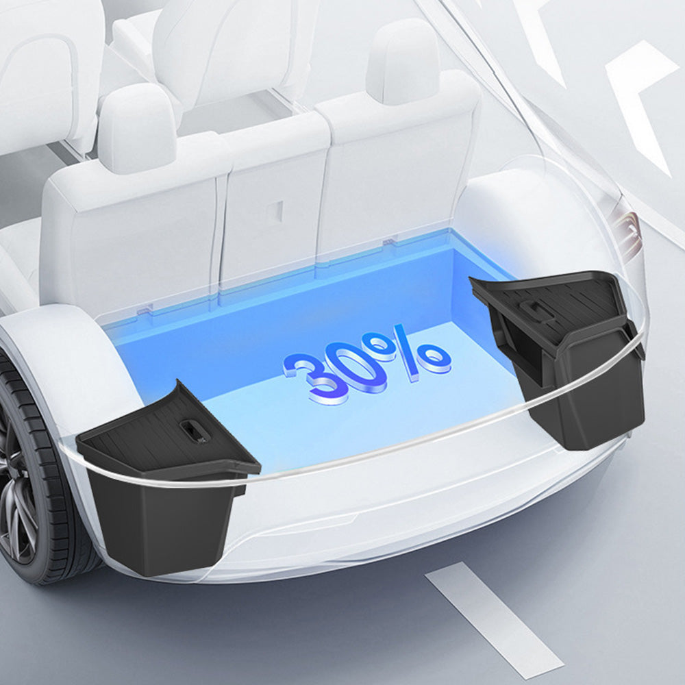 Tesla Model Y Juniper & Standard Trunk Organizer Bins | Waterproof TPE Storage with Carpeted Lids
