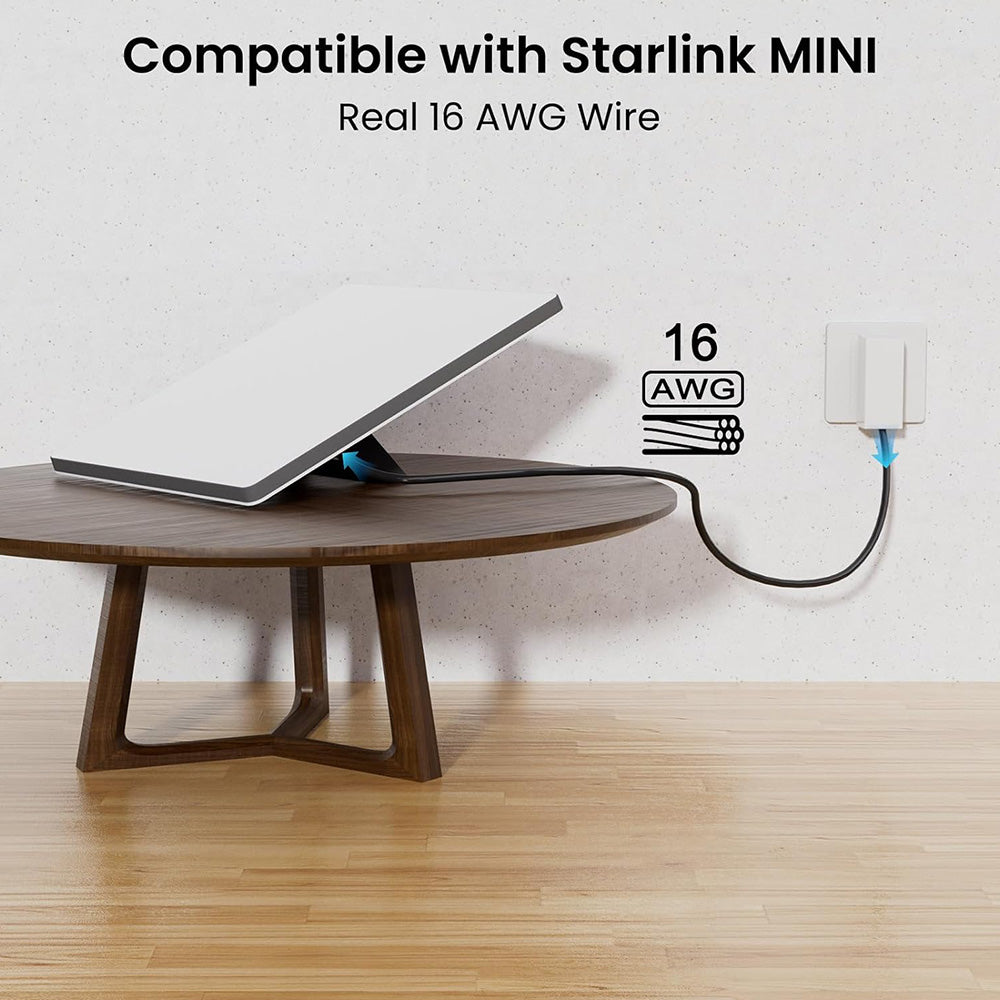 16AWG DC replacement power cable connected to Starlink Mini