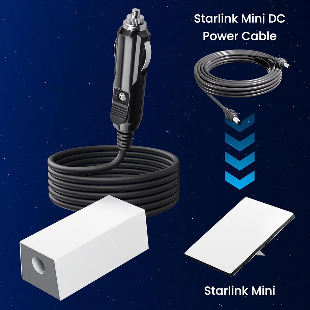 Starlink Mini car charger and DC cable connection setup