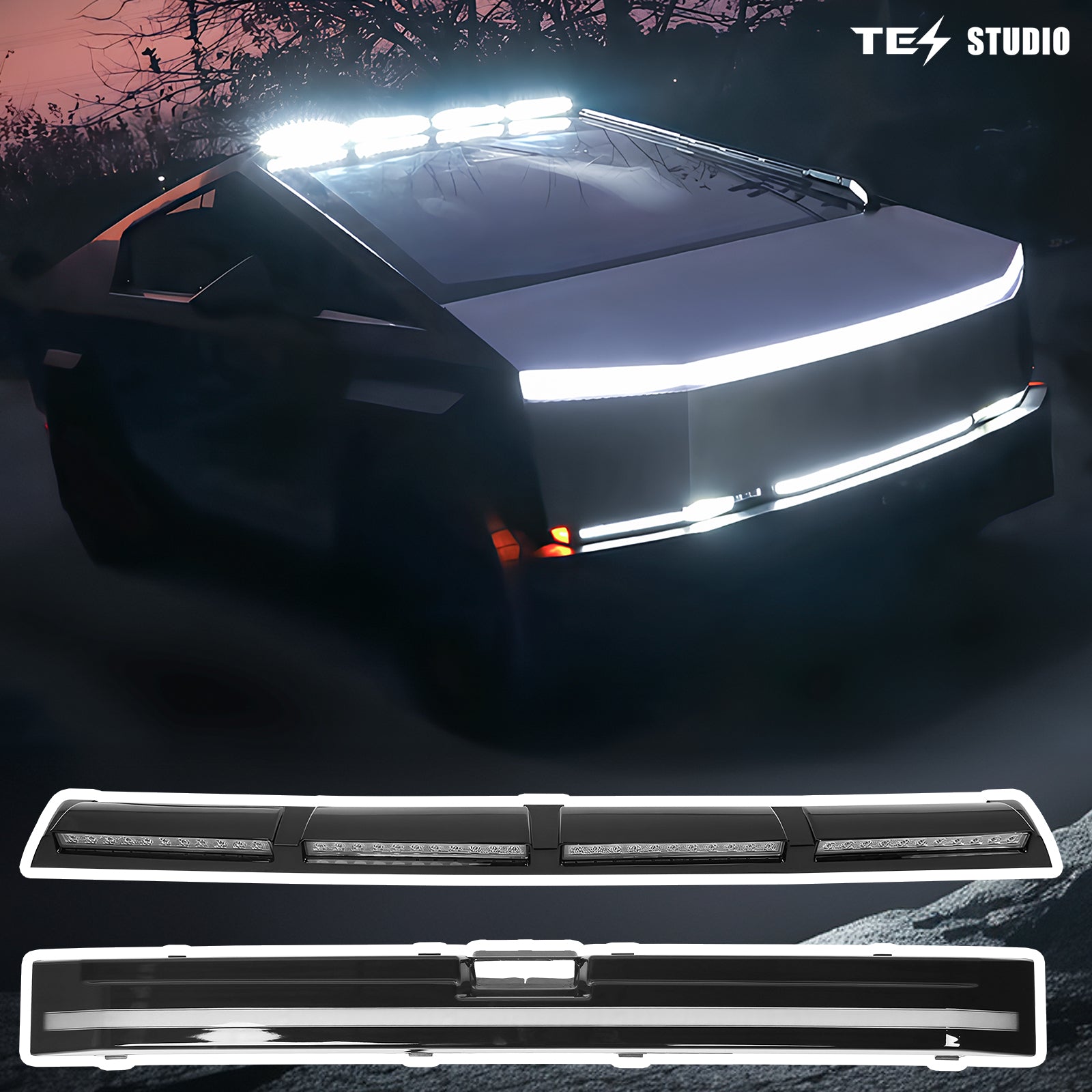 Tesla Cybertruck Off Road Lightbar + Cybertruck LED Light Bar Lower Grille Light Bar Kit Exterior Accessories Tesla Cybertruck Light Upgrade Spotlight Bar
