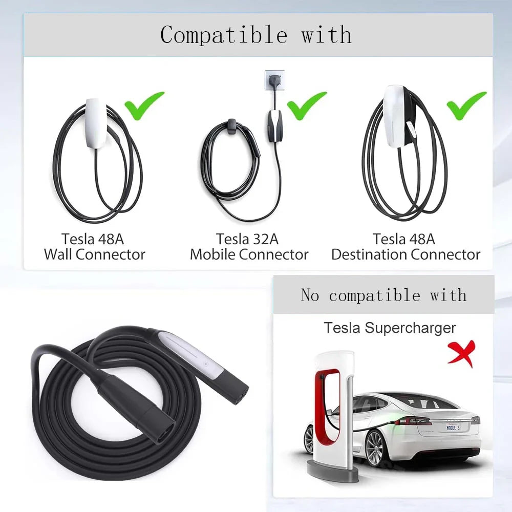 Tesla Model 3 / Y / S / X 48A EV Charging Extension Cable | One-Button Switch NACS 16FT