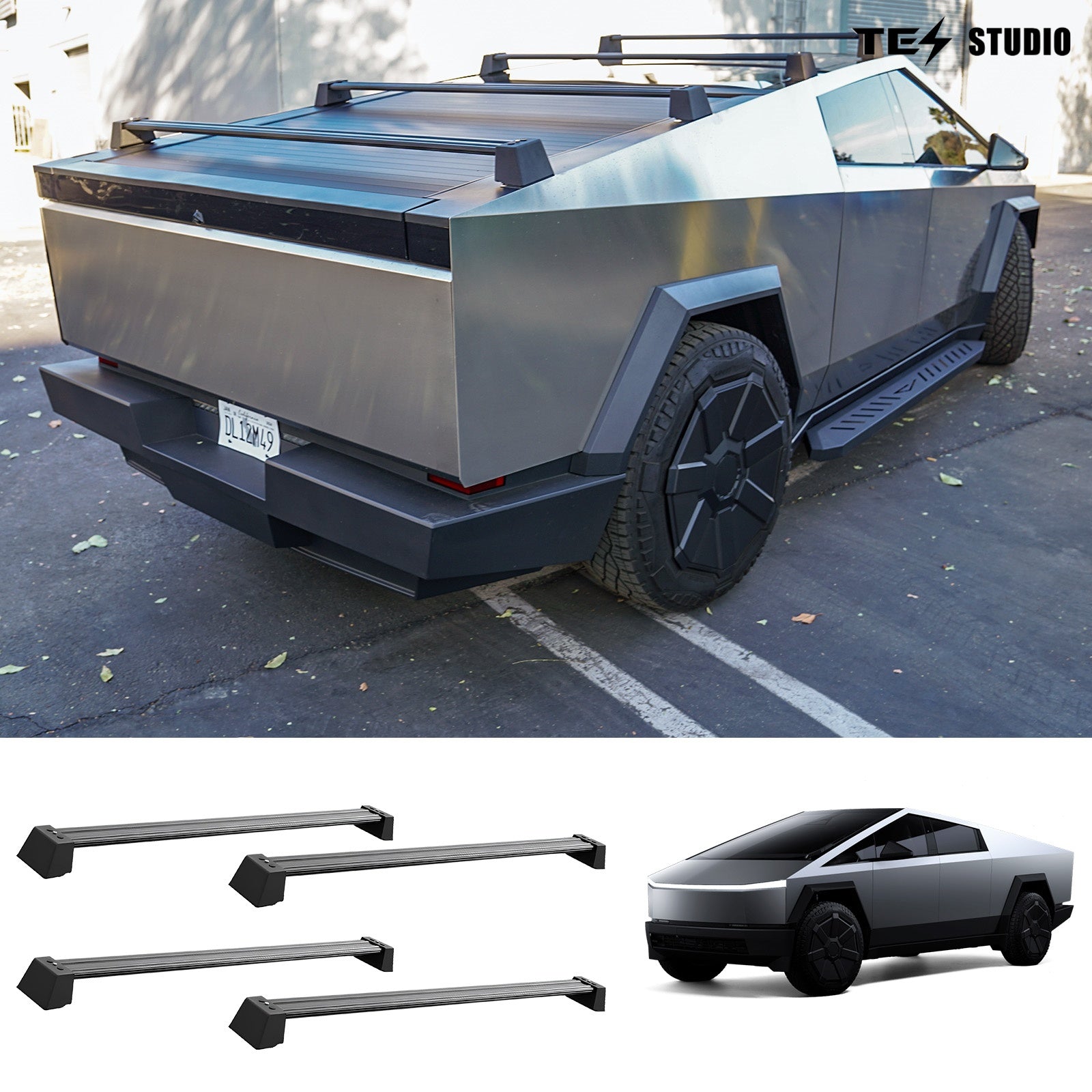 Tesla Cybertruck Accessories Crossbar Roof Rack Rooftop Off-Road Cross Bar Cargo Rack Rails Carrier Tesstudio® 