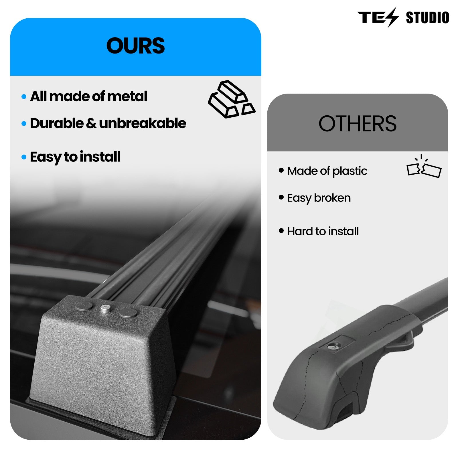 Tesla Cybertruck Accessories Crossbar Roof Rack Rooftop Off-Road Cross Bar Cargo Rack Rails Carrier Tesstudio® 