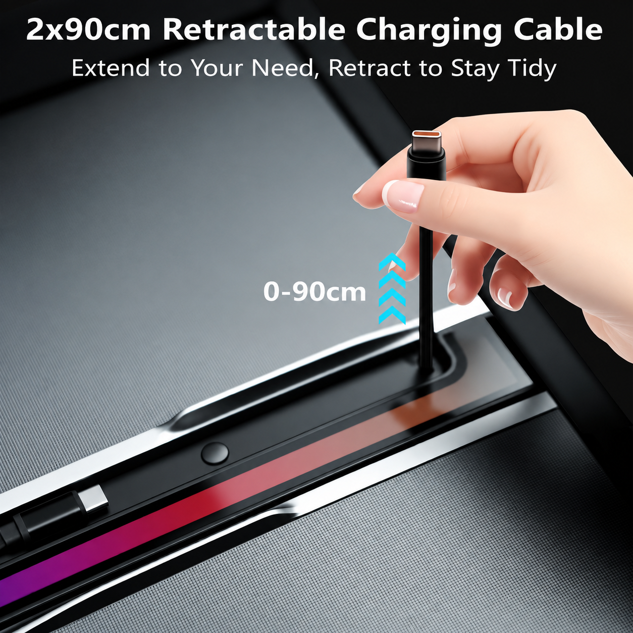 USB Hub for Tesla Model Y L 2026.06+ | 120W USB-C, RGB, Retractable