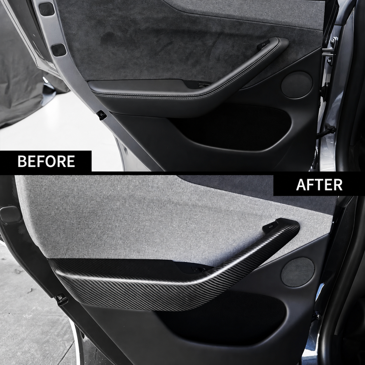 4-Piece Carbon Fiber Door Armrest Cover Set for Tesla Model Y Juniper / Model Y L