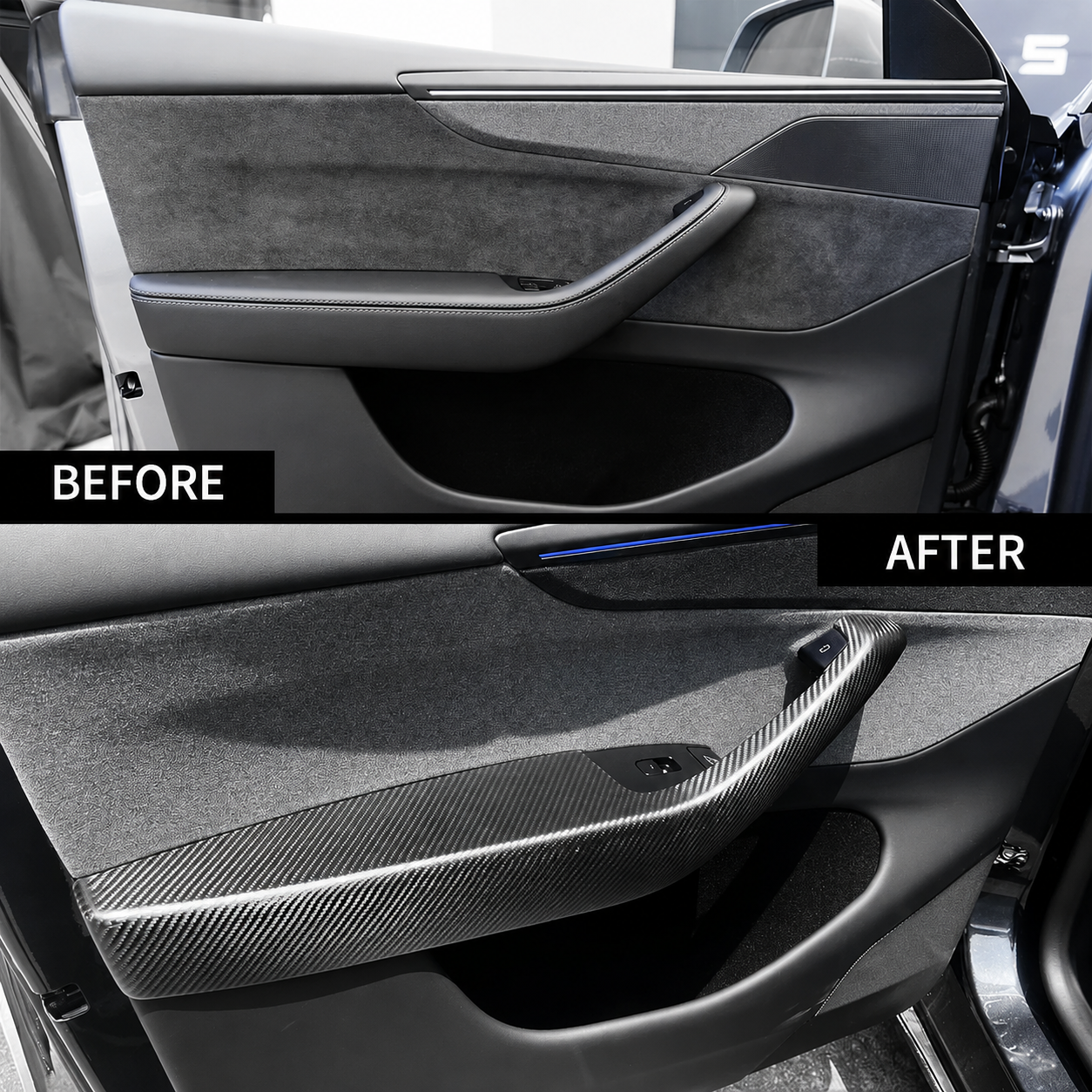 4-Piece Carbon Fiber Door Armrest Cover Set for Tesla Model Y Juniper / Model Y L