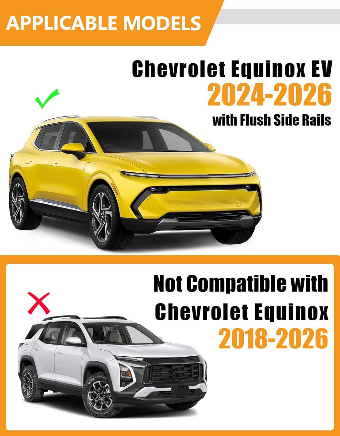 Aluminum Roof Rack Cross Bars for Chevrolet Equinox EV 2024-2026 with Flush Side Rails - Black