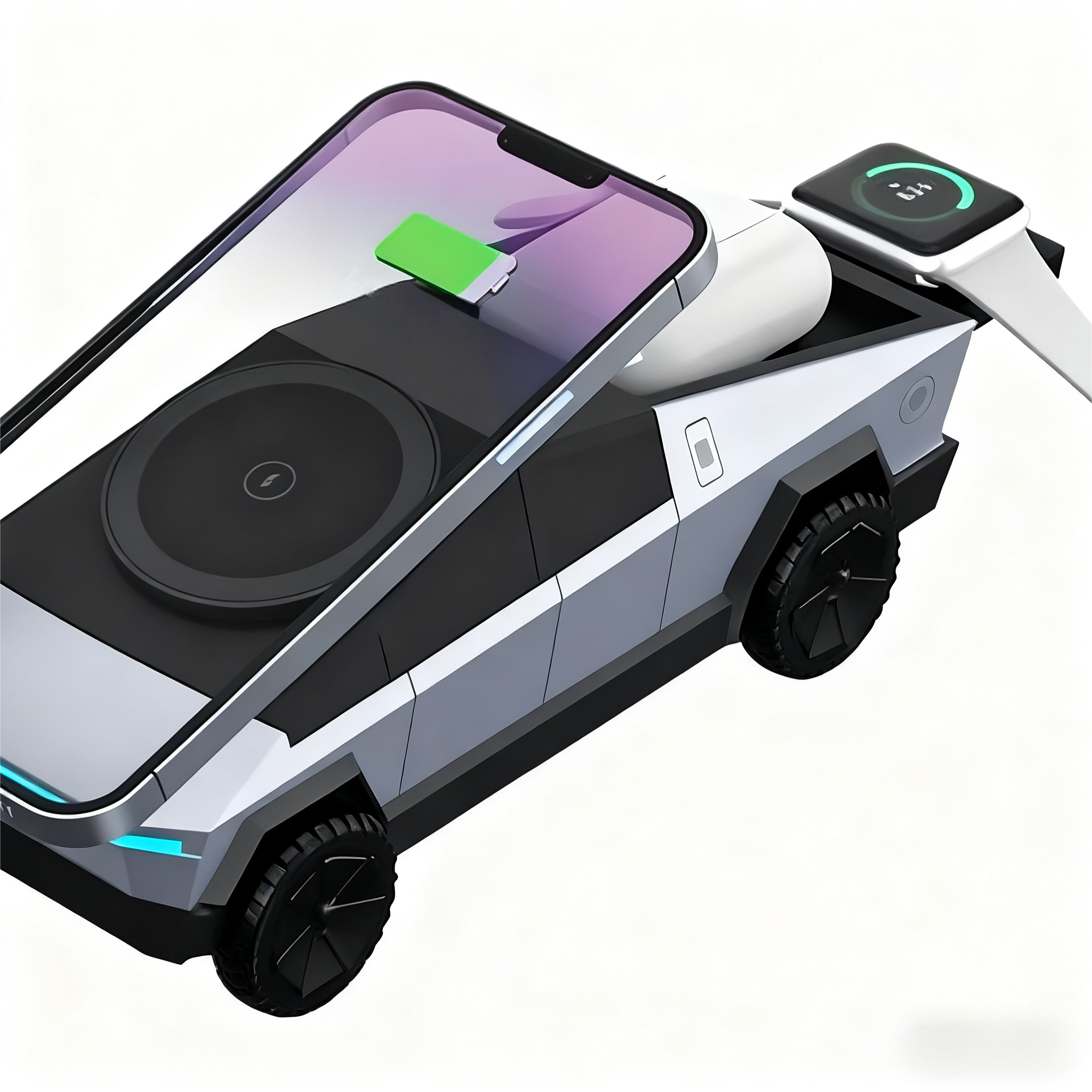 Cybertruck Style 3-in-1 Wireless Charger for iPhone, Watch & AirPods