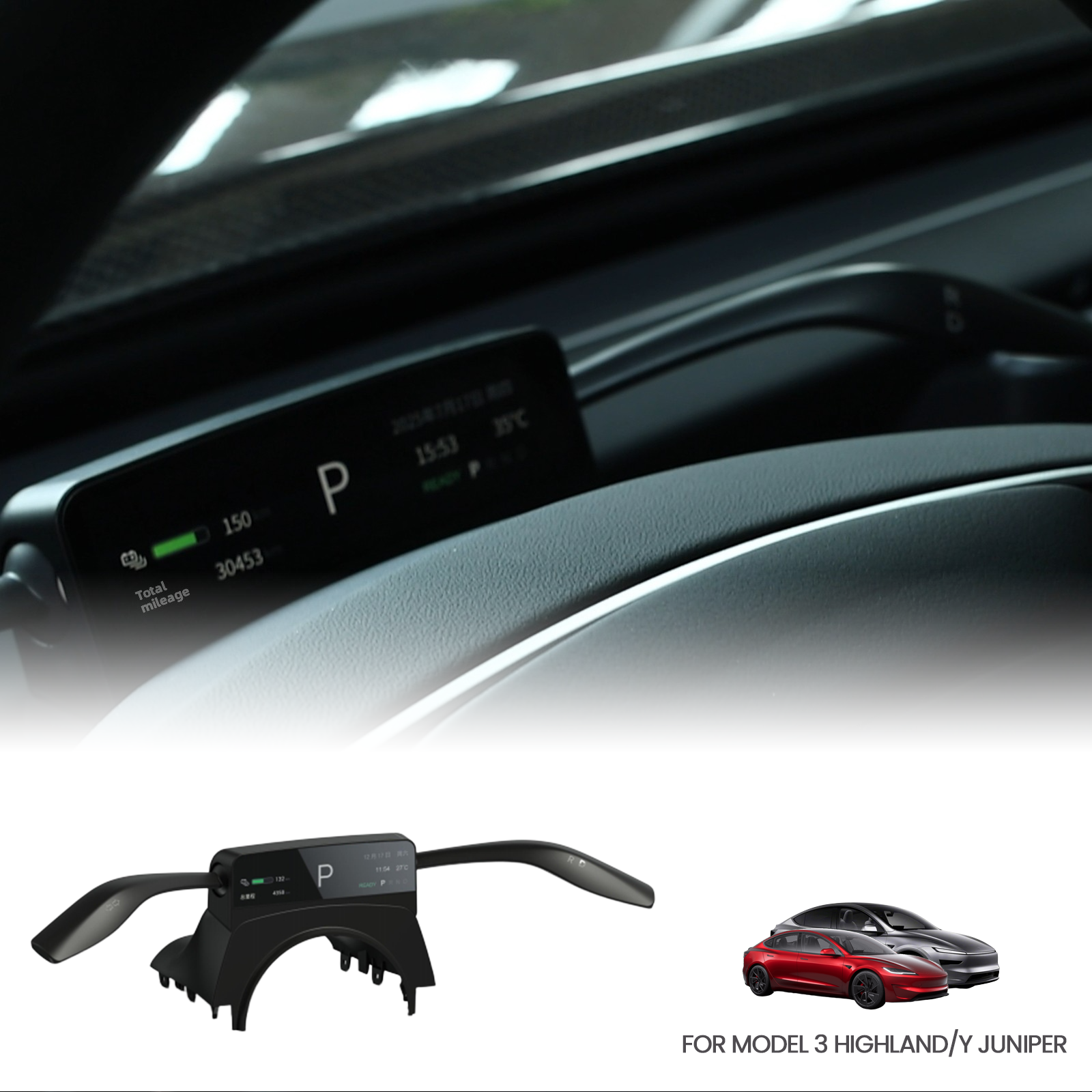 Turn Signal & Gear Shift Stalk With Mini Display For Tesla Model 3 Highland / Y Juniper