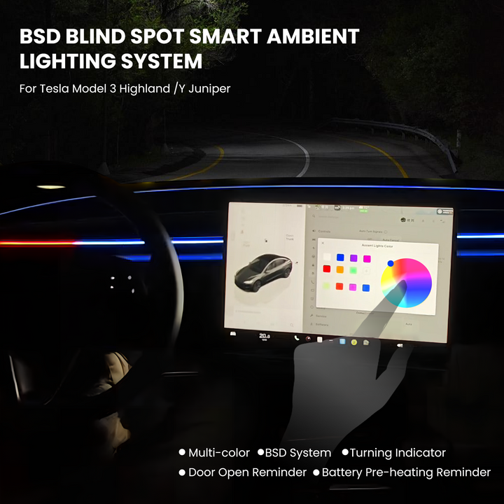 BSD 2.0 Blind Spot Warning System For Tesla Model 3 Highland / Y Juniper /Cybertruck Ambient Lighting