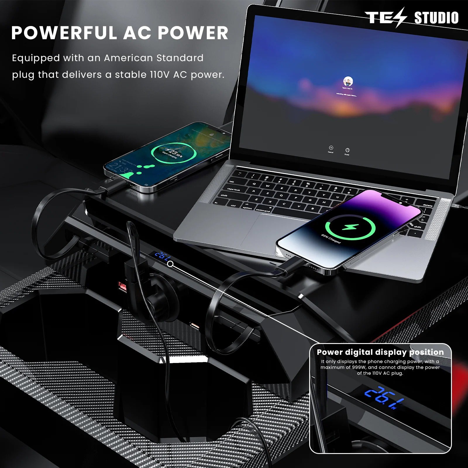 Center Console 110V/USB Charger Hub Outlet With 110V(AC)/5V For Tesla Cybertruck