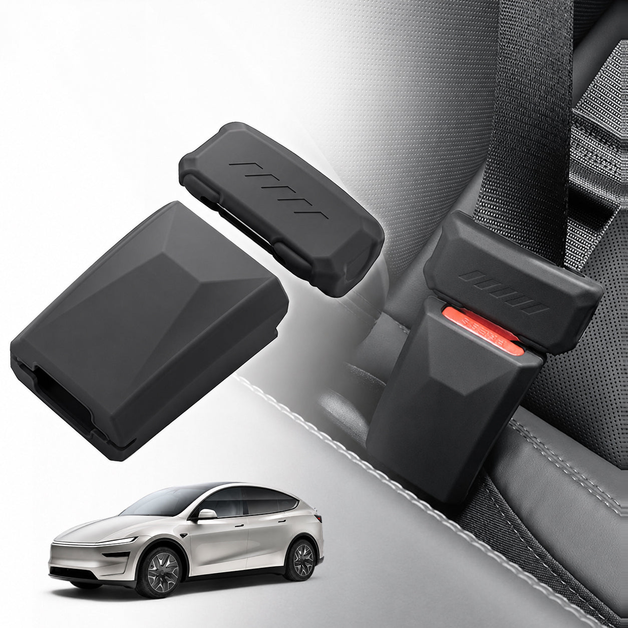 Black Silicone Full-Cover Seat Belt Buckle Protector for Tesla Model Y L 2025.11+