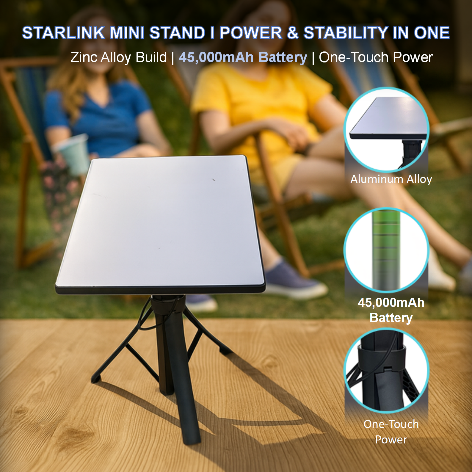 45000m AH Adjustable Starlink Mini Mount with Battery Pack for Outdoor / Camping