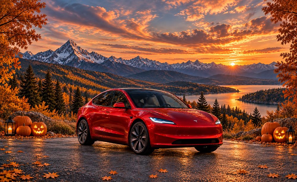 Model 3 Highland surrounded by autumn mountains, pumpkins and lanterns