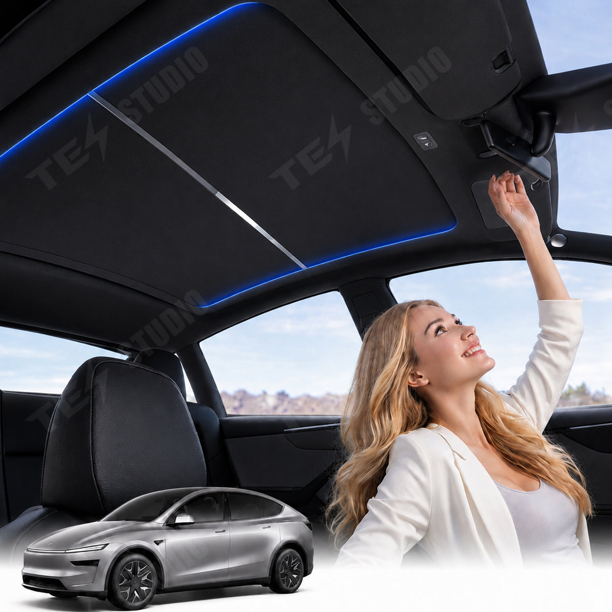 Power Sunshade Voice-Controlled For Tesla Model Y L