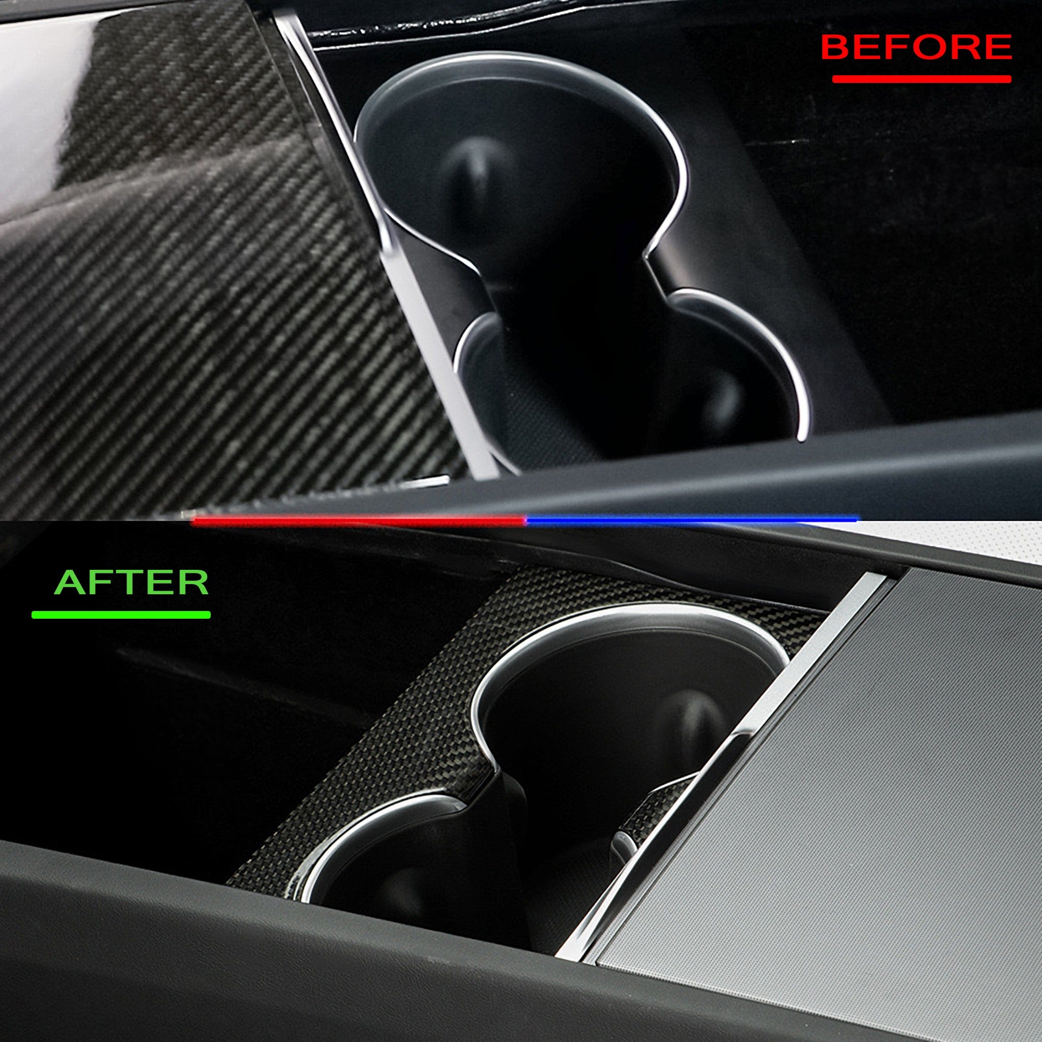 Real Carbon Fiber Cup Holder Cover for Tesla Model Y Juniper / Model Y L / Model 3 Highland