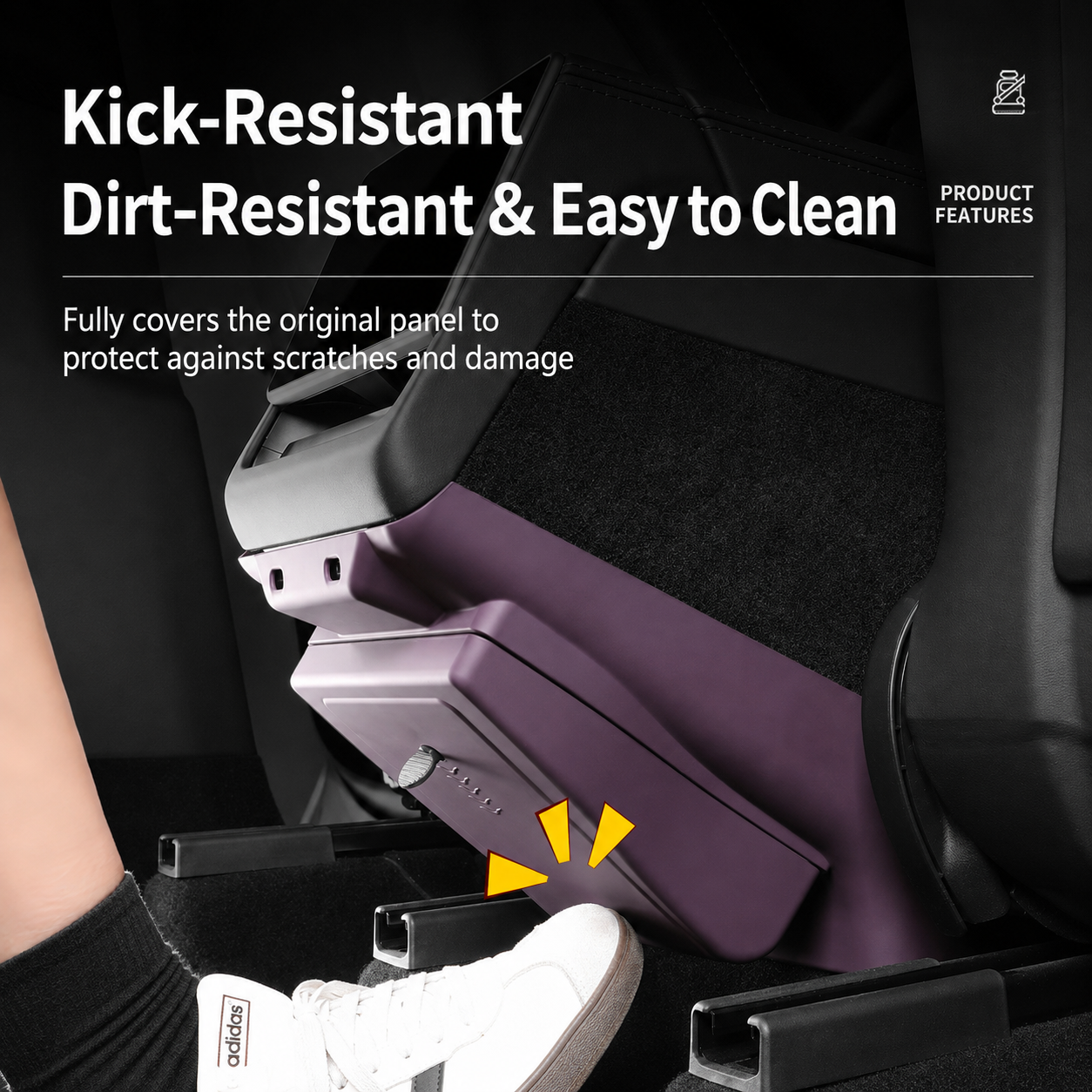 ABS rear console panel protecting against shoe scuffs and dirt