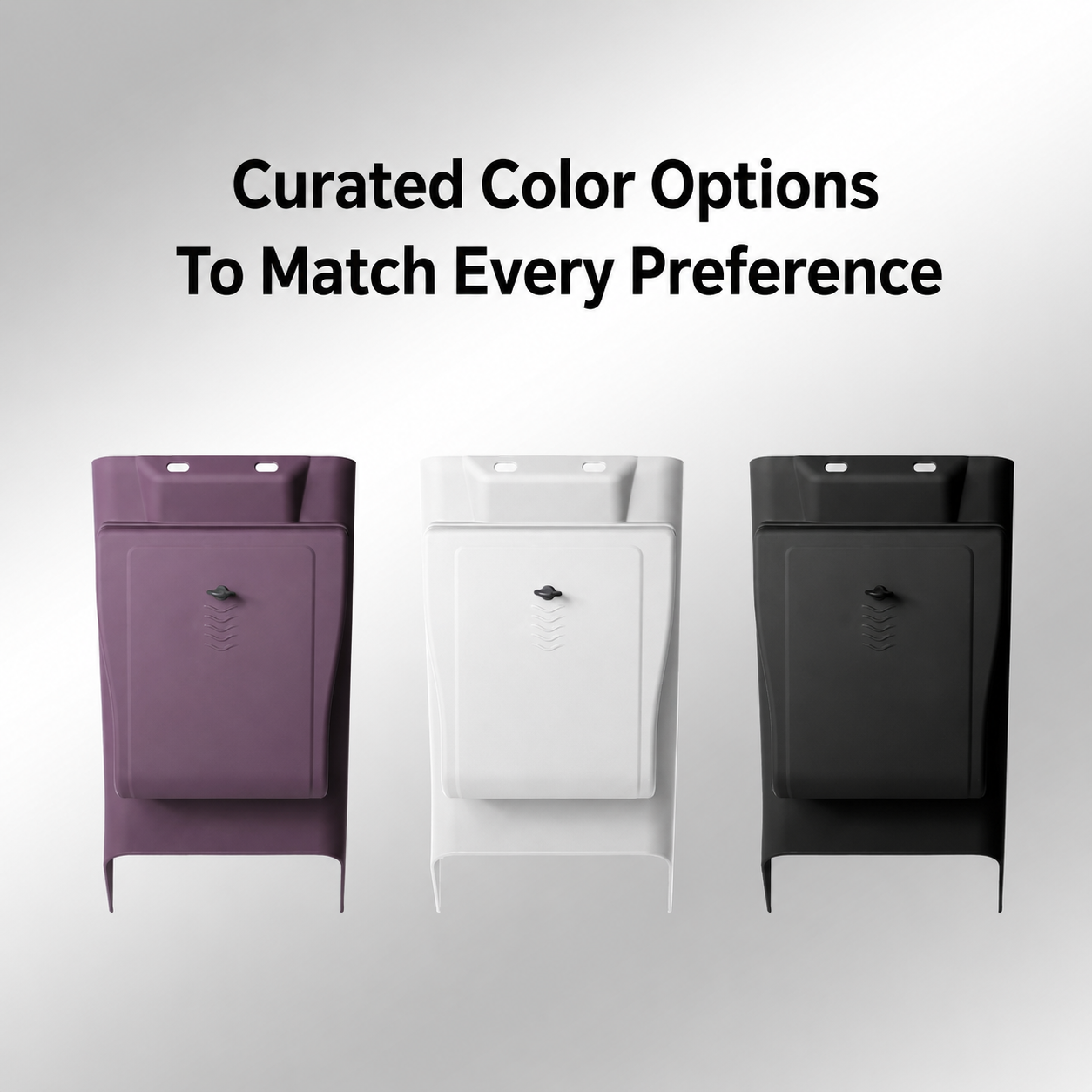 Purple, white and black color options for Tesla rear seat trash bin
