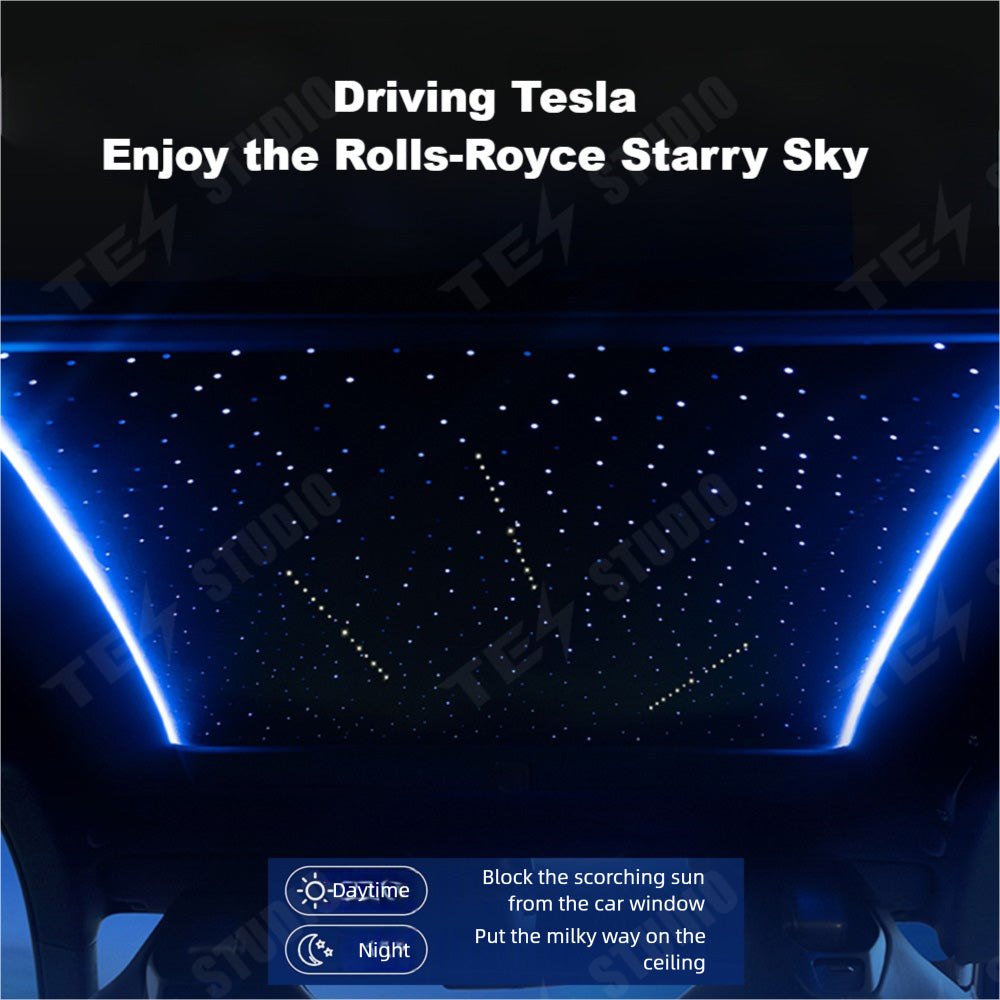 Smart Voice-Controlled Starry Sunshade for Tesla Model Y / Y Juniper / Cybertruck |  Enjoy the Rolls-Royce Starry Sky