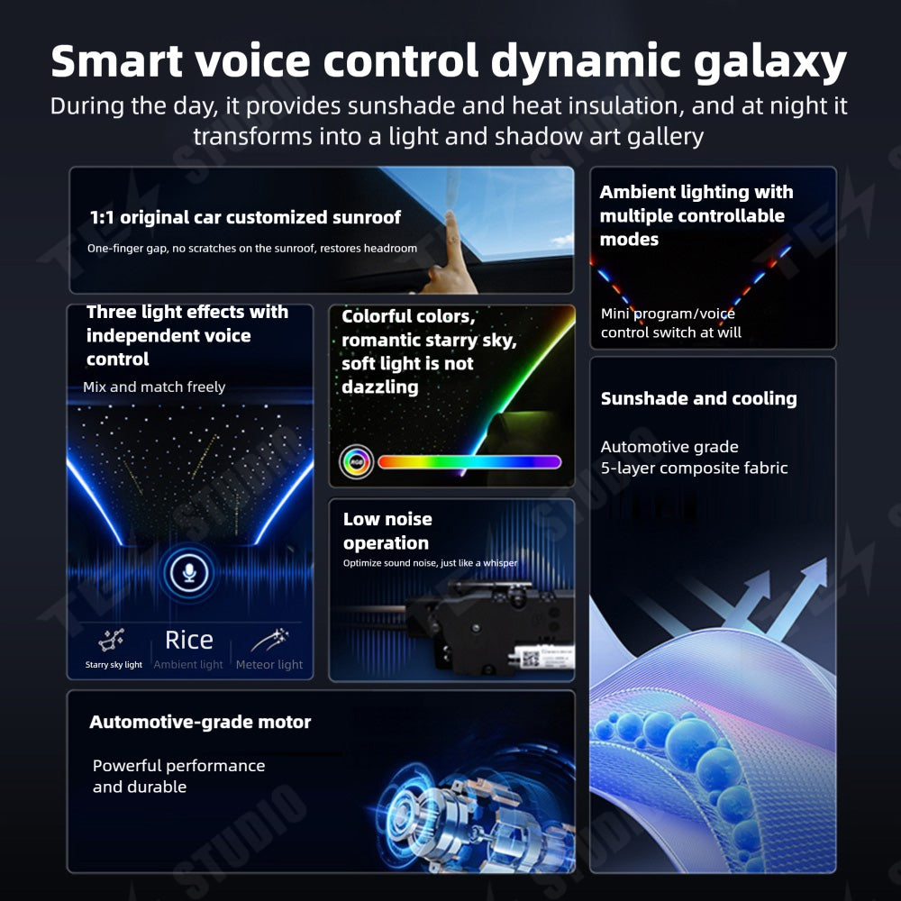 Smart Voice-Controlled Starry Sunshade for Tesla Model Y / Y Juniper / Cybertruck |  Enjoy the Rolls-Royce Starry Sky
