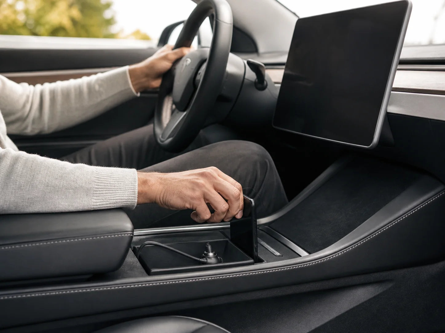 Tesla center console organized for daily use