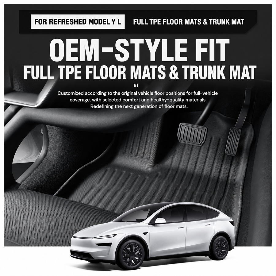 Custom-fit TPE all-weather floor mats for Tesla Model Y L 2025.11+