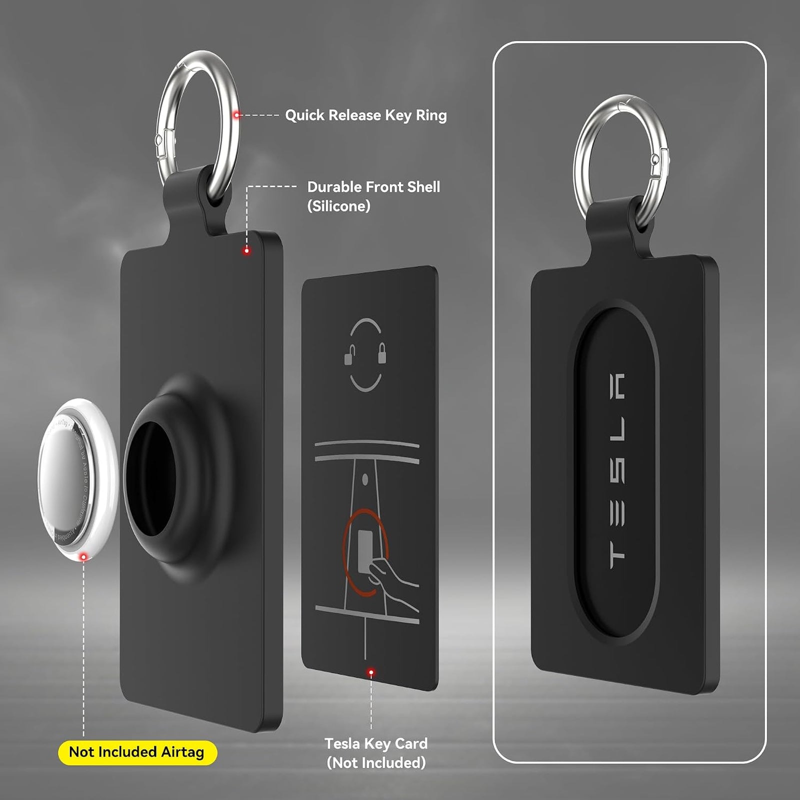 Tesla Key Card Holder with AirTag Slot – Silicone Protective Case for Model 3/Y/YL/YS/S/X/Cybertruck