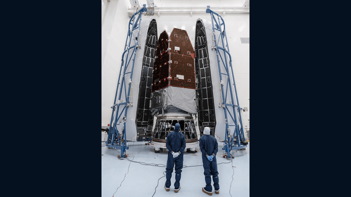 NASA Roman Space Telescope positioned inside the Falcon Heavy payload fairing