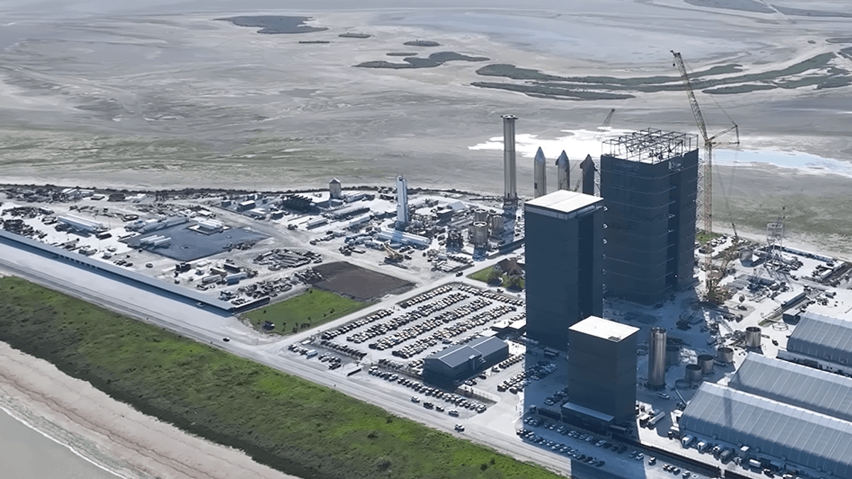 Detail view of SpaceX Starbase facilities near Brownsville Texas — file aerial photograph