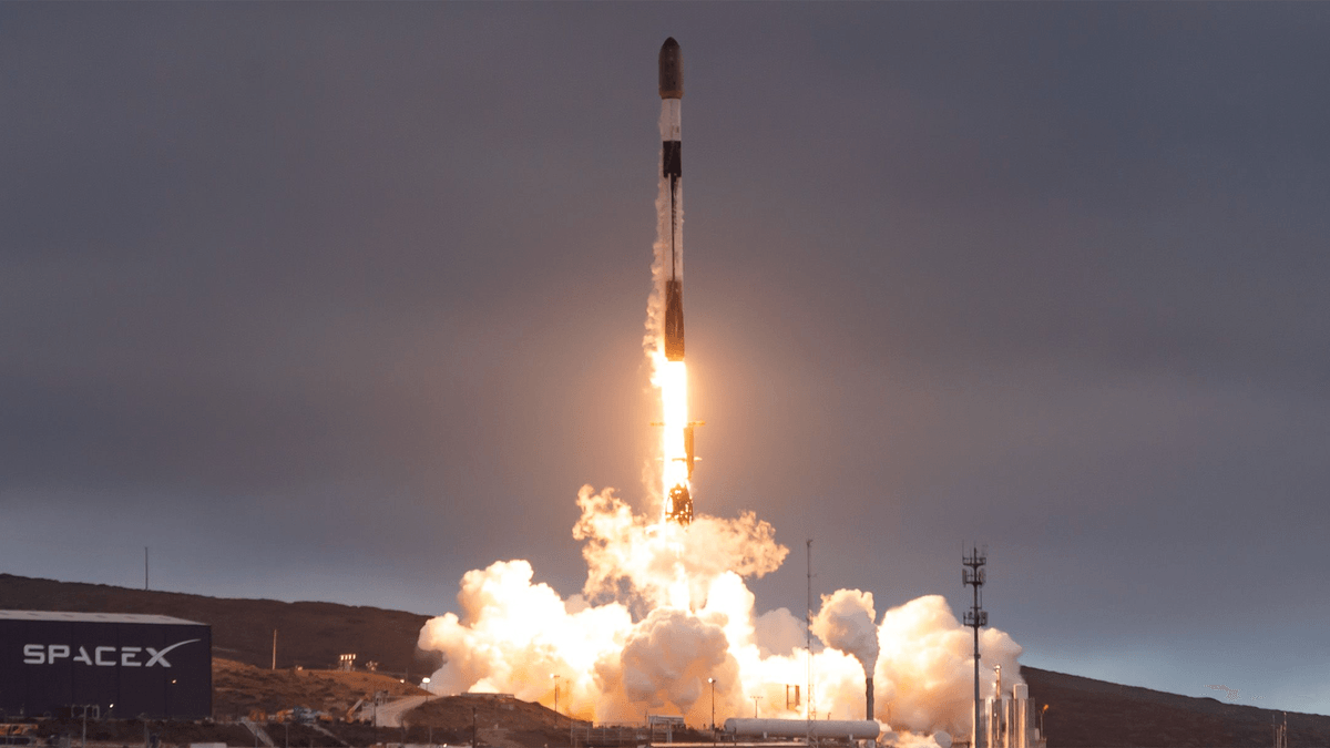 SpaceX Falcon 9 first stage from the USSF-366 mission after landing on the Pacific droneship