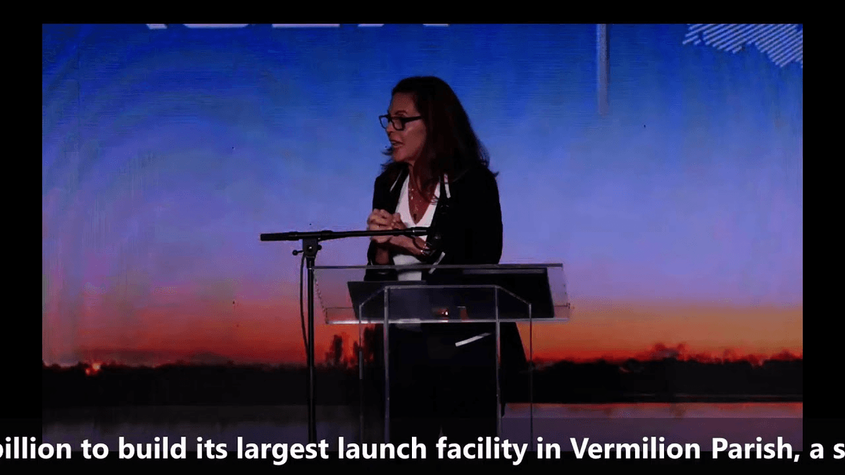 Speaker at the August 25 Louisiana SpaceX announcement in Abbeville — KEDM livestream frame