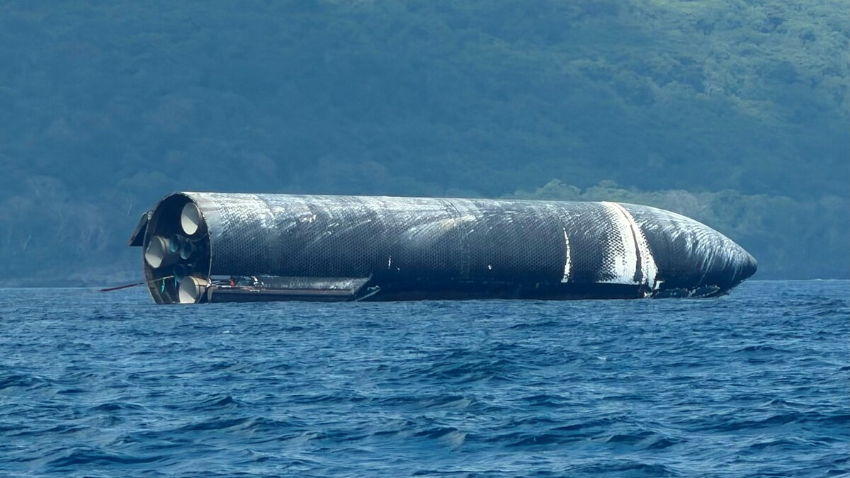 Flight-tested Starship Ship 40 floating off Christmas Island after recovery tow