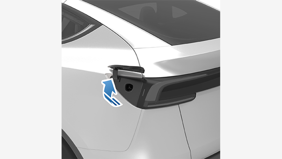 Tesla owner manual illustration of a vehicle charge port opening