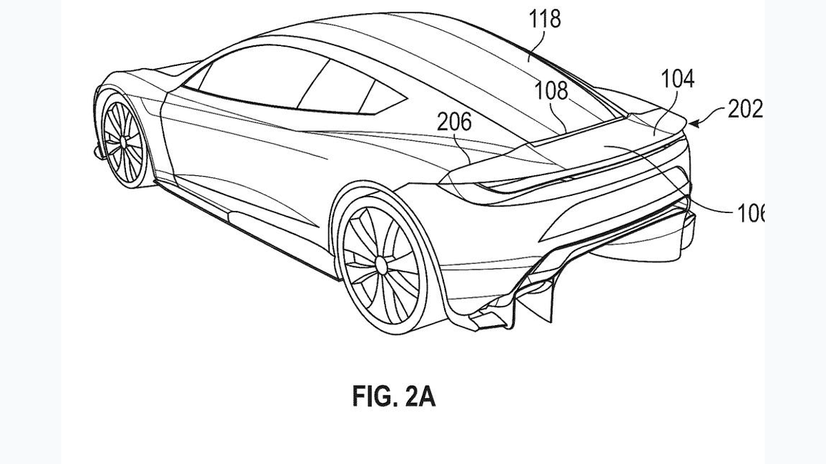 Public patent drawing of a Tesla vehicle with the rear wing stowed