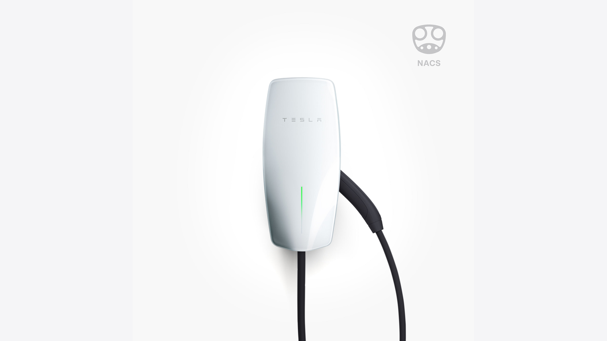 Tesla Wall Connector product hardware on a neutral background