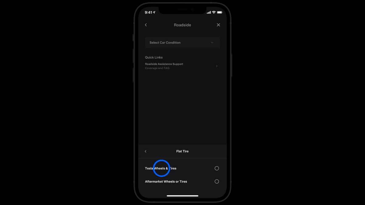 Official Tesla app video showing the Roadside request screen