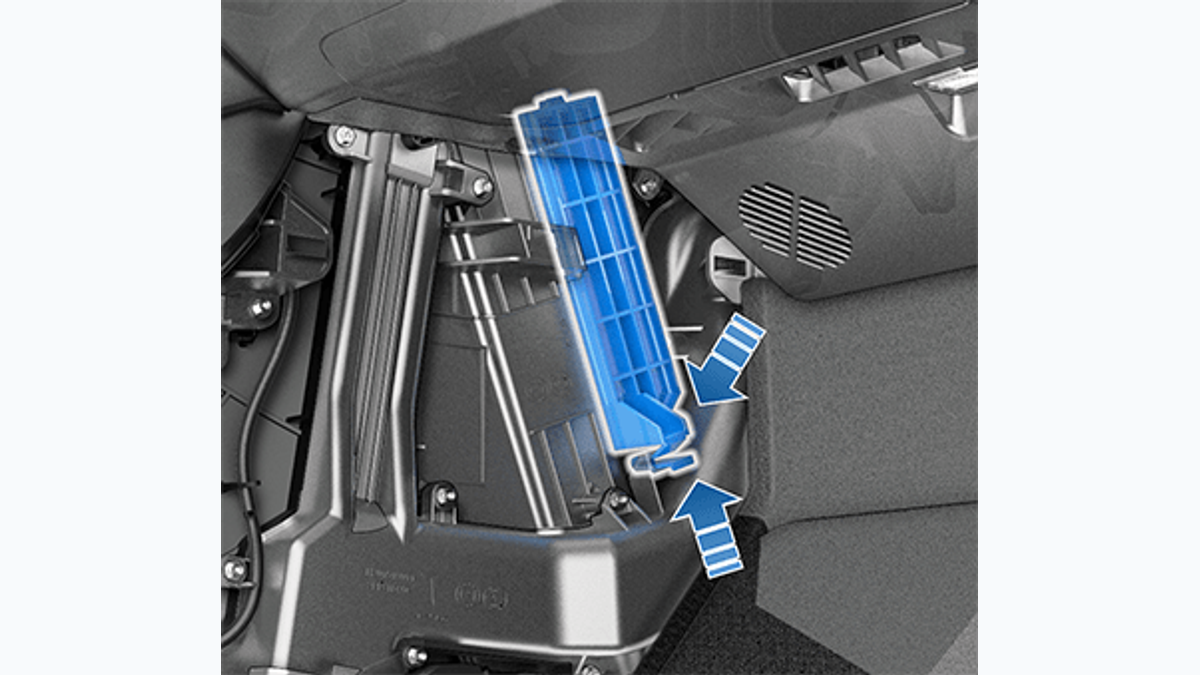 Official Tesla Model 3 cabin-filter cover instruction image