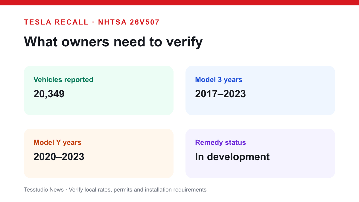 What owners need to verify — Tesstudio News infographic