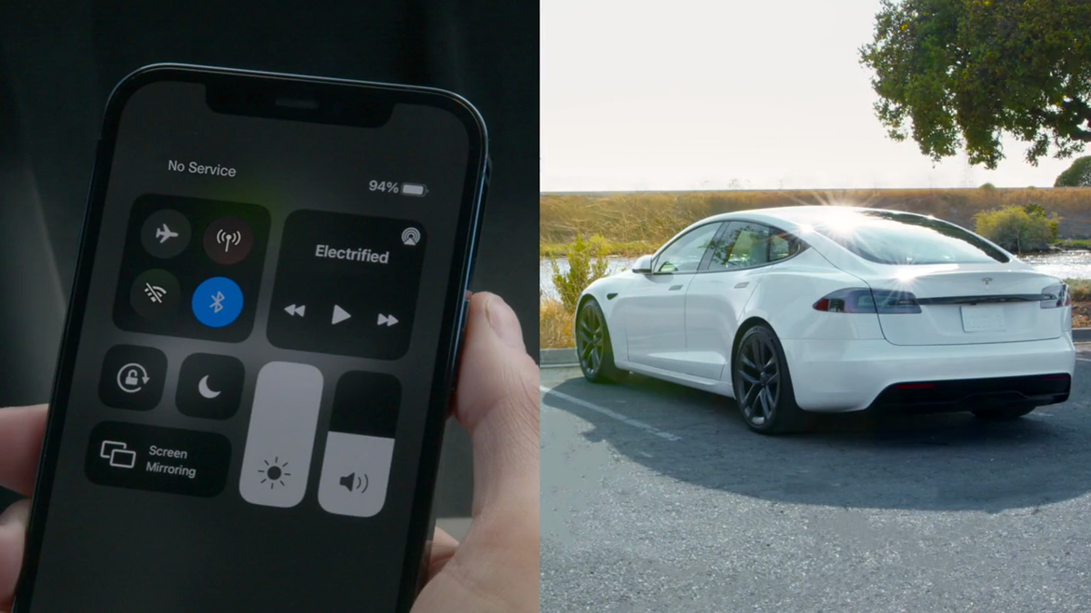 Tesla mobile app displaying vehicle controls in the official Model S Keys video