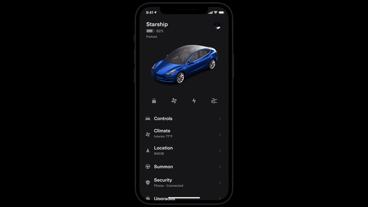 Tesla mobile app controls in an official Tesla support video
