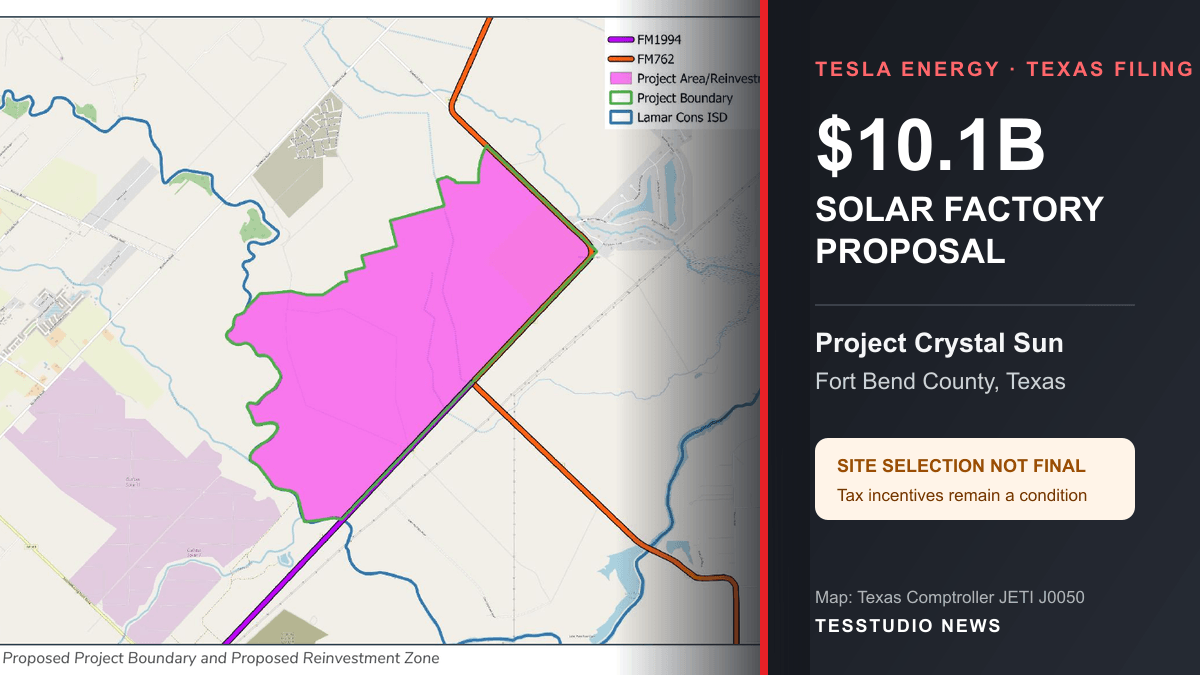 Map of Tesla Project Crystal Sun proposed solar manufacturing site in Fort Bend County