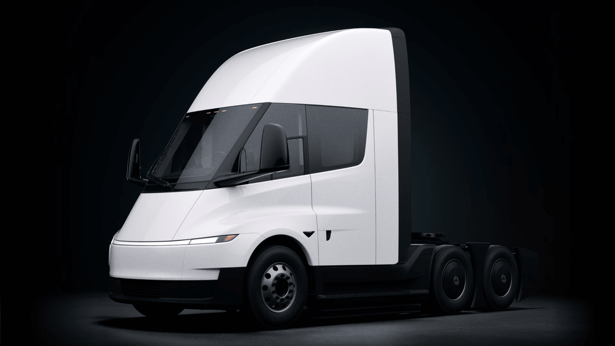 Tesla Semi tractor shown in a studio profile view