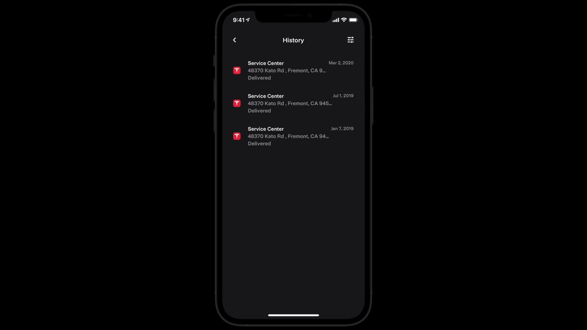 Official Tesla app video showing vehicle service history