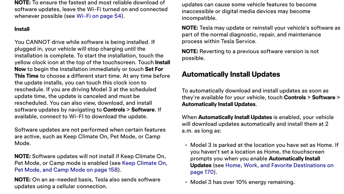 Tesla owner manual update installation, preferences and automatic installation guidance